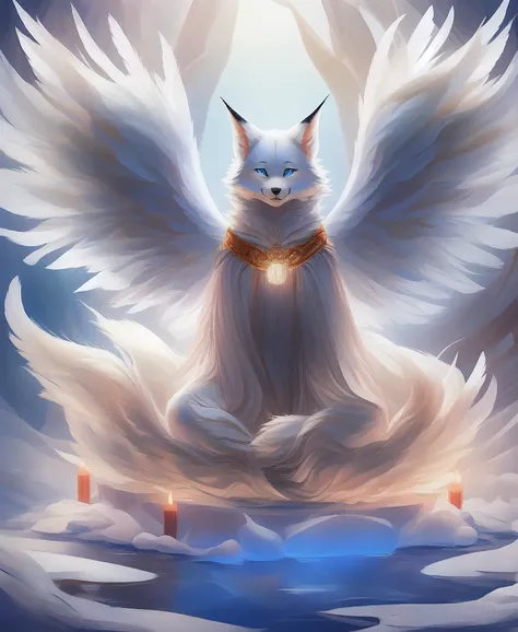 falvie 
asian_mythology east_asian_mythology mythology 
canid canine fox mammal will-o-the-wisp 
2017 digital_media_(artwork) 
ambiguous_gender blue_eyes detailed_background feral fox_spirit fur kitsunebi multi_tail paws shrine sitting smile solo tail whit...