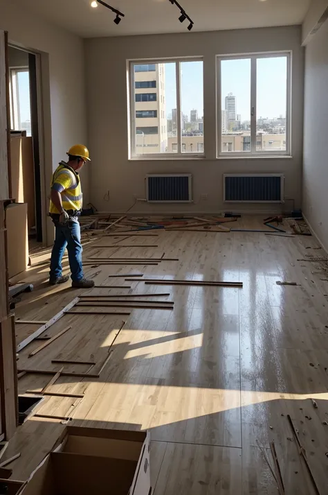 Animated image of Bob the builder remodeling an apartment
