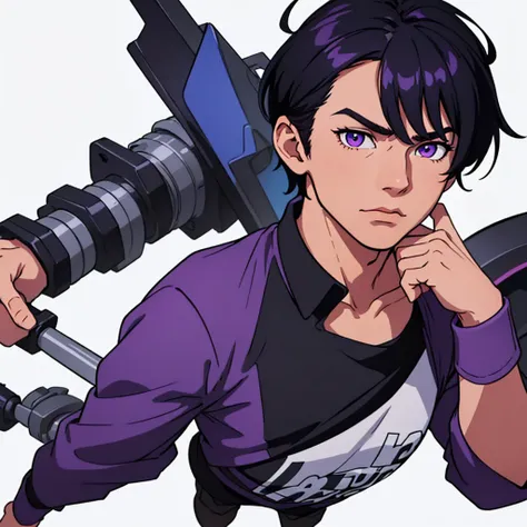 looking straight, looking forward, looking into camera, looking straight, full face visible, full view of face, short black hair, highres, high resolution, masterpiece, wide purple eyes, talking, neutral face, confident, masterpiece, best quality, highres,...