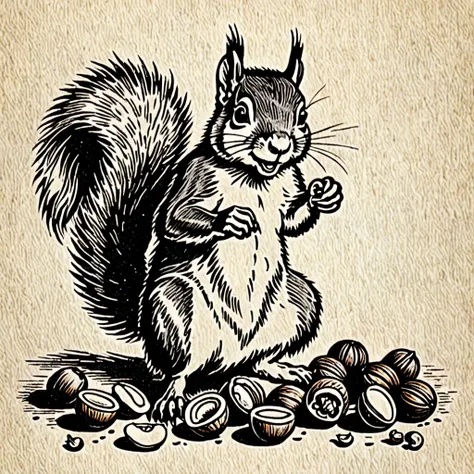 Squirrel, drunk, vintage, pencil draw, logo, NUTS