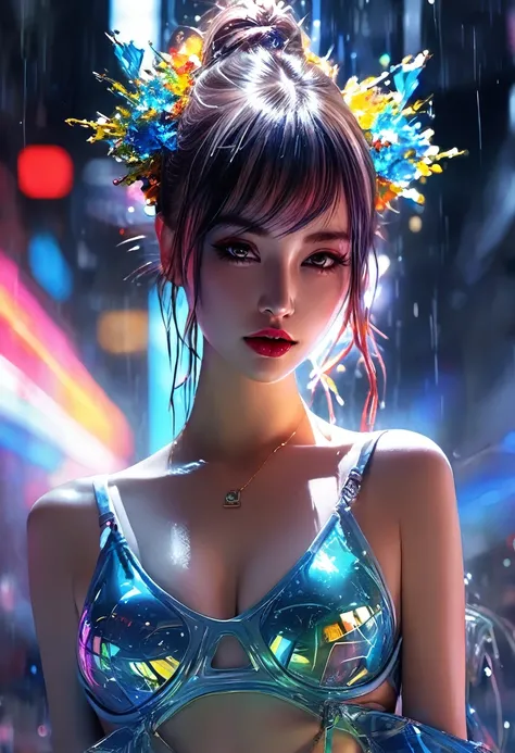 Design sophisticated digital artwork。, futuristic femme fatale,Sexy girl in Santa costume、 reflective glass glass and smooth, high tech texture, balls of light、Centered, Approaching perfection, Dynamic, Highly detailed, art  stations, Concept art, sleeoing...