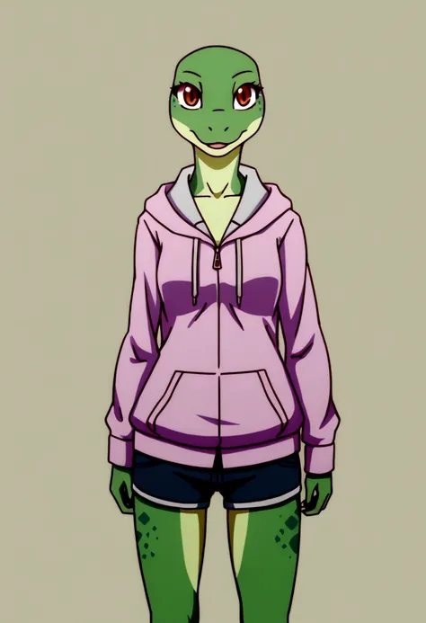 girl wearing lizard hoodie with no background