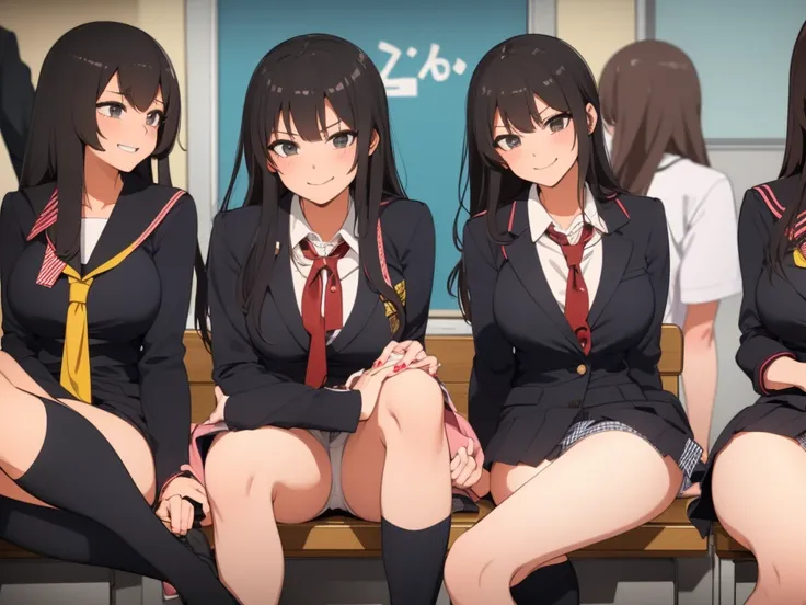 high school girl、Dressed in high 、School classroom、(Big Breasts)、((独奏))、one girl、smirk、Crossing legs