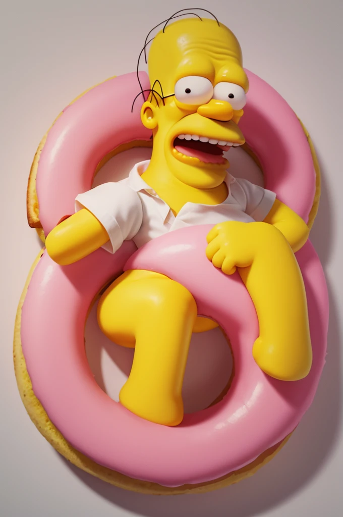 (Homer Simpson) (drawning) 
Action: eating pink donut 