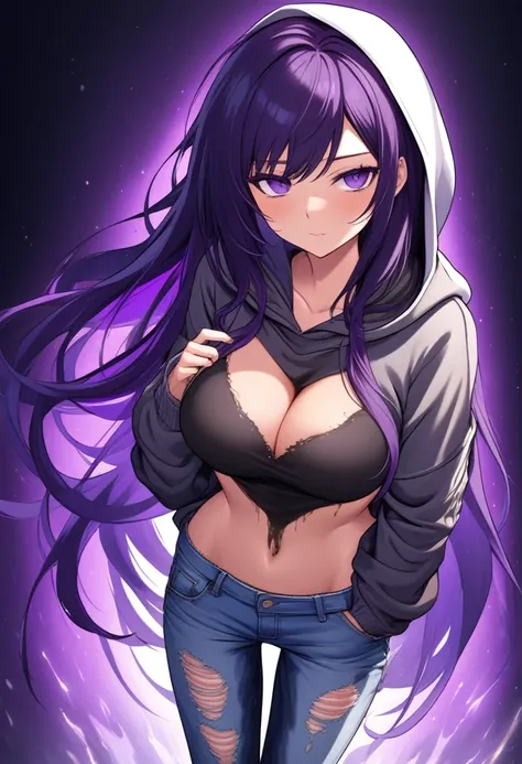 (masterpiece:1.37), best quality, (extremely detailed:1.37) woman, (mature:1.75), (adult:1.5), (very long hair:1.5), dark purple hair, purple eyes, (extremely detailed eyes:1.37), breasts stylish hoodie, jeans, (wetting herself:1.5), standing straight, ful...