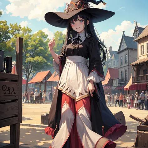 The witch and the park（Witch Hat　　Crowd in the background（placardhave）　　A sloppy smile）,Crowd in the background（placard（monitor　anime）have