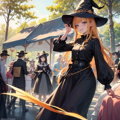 The witch and the park（Witch Hat　　Crowd in the background（placardhave）　　A sloppy smile）,Crowd in the background（placard（monitor　anime）have