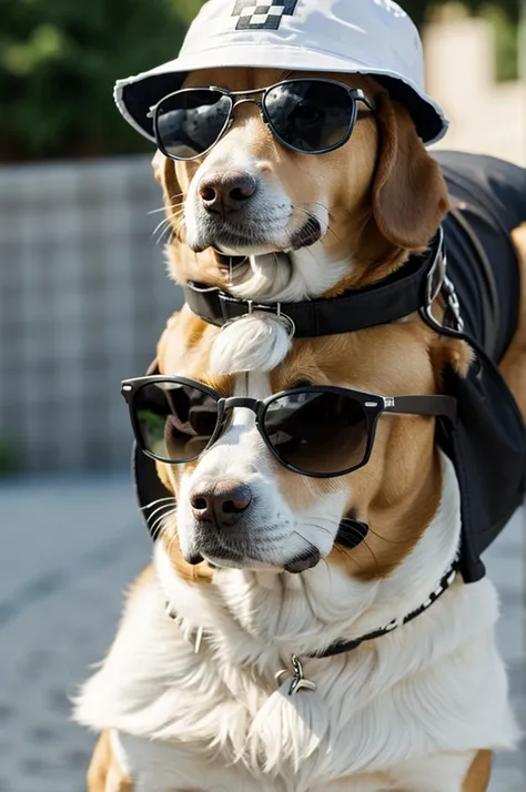 Minecraft dog with black sunglasses and white bucket hat