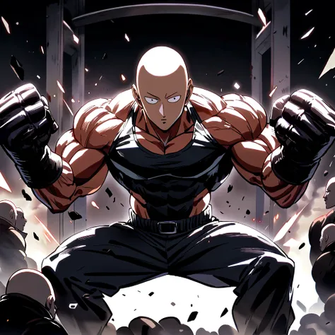 saitama prefecture ((Bald)), Punch Man, Masculine, Intense training at the bodybuilding gym, Clear and detailed muscles,