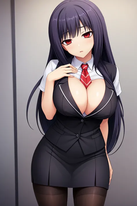 braided hair、braided hair,red-eyes,black-hair,bainded-hair,Braided Hair、long-hair,red-eyes,big-breast,business-suit,black-business-suit,black-pantyhose,mini-skirt,23 years old,older sister、Ultra-high resolution、Ultra HD,Braided Hair、red-tie,standing,milf,w...