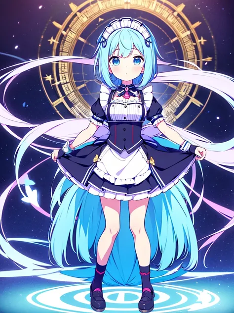 Vtuber Beautiful great quality 8k very detailed perfect anatomy a girl in a black and white dress standing on a blue floor, an anime drawing inspired by Puru, trend on pixiv, tachisme, Live2D Virtual Youtuber Model, anime moe art style, holoviva, mikudayo,...