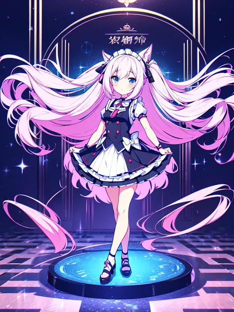 Vtuber Beautiful great quality 8k very detailed perfect anatomy a girl in a black and white dress standing on a blue floor, an anime drawing inspired by Puru, trend on pixiv, tachisme, Live2D Virtual Youtuber Model, anime moe art style, holoviva, mikudayo,...