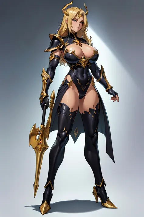 (masterpiece, best quality, high resolution, ((full body, standing,)),((huge breasts)) 1(masterpiece, best quality, high resolution, ((full body, standing,)) 1 man mature, muscular body, black fantasy paladin armor with full body gold details, large golden...