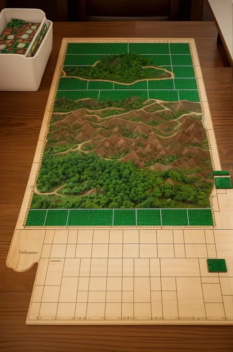 Board game that represents a forest divided into squares (like a grid), with specific areas demarcated as indigenous territories.