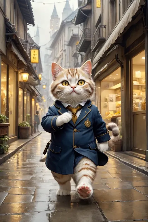 small, There are no humans in this world、The world of anthropomorphized cats、かわいいbornき物,Anthropomorphic３Cats are robbing a bank、 Both the bank staff and the bank customers are cats wearing anthropomorphic clothing.、whole body,Walking through a peaceful mod...