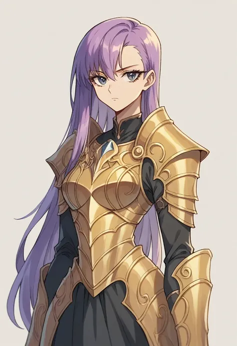 beautyfull woman, phoenyx armor from Saint Seiya, sidecut hair, sidecut lilac hair, long hair, golden armor, gothic