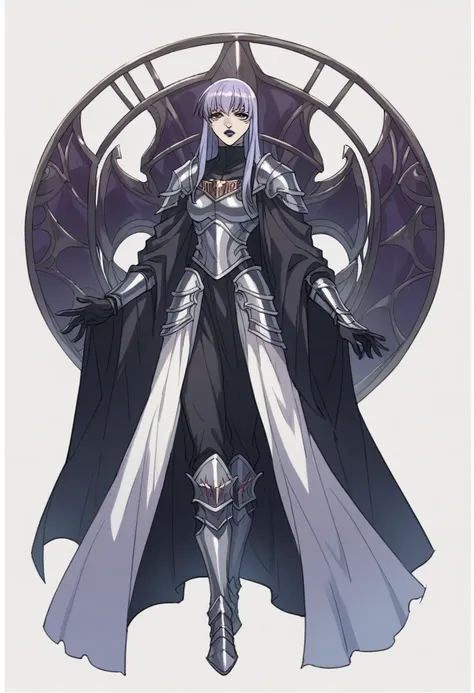 beautyfull woman, phoenyx armor from saint seiya, silver armor, sidecut lilac hair, black lipstick, gothic, full body