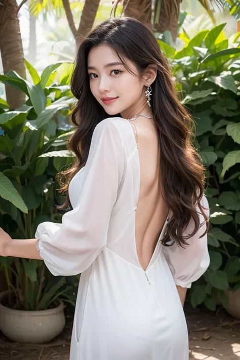 highest quality、4K、Perfect Face、Perfect Style、perfect body、Sunburn、beautiful lady、mature、long curly layer hair、Swept-back hair、full body, sexy 、charming、healthy、smile、
at The Sages Sanctuary