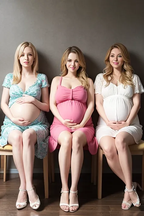 Pregnant women、Caucasian、Blonde、Maternity Dresses、Sit on a chair