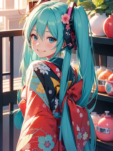 Hatsune miku, kimono, smiling