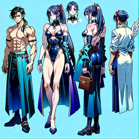 (Masterpiece, best quality), detailed, 1 man, ((character concept art)), ((character design sheet, same character, front, side, back)), full body, body complete, 1 Male, 1 Man, Detailed face, character design sheet，full bodyesbian, Highly detailed, charact...