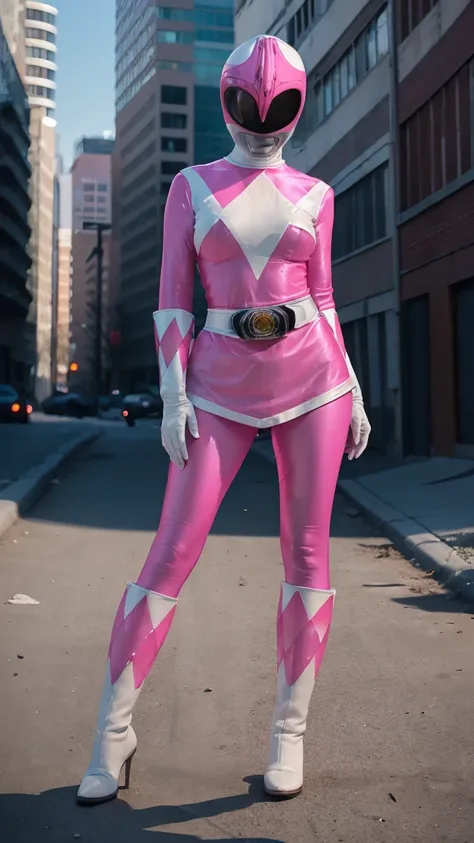 woman body defined thick thighs, pink theme，((very shiny pink ranger suit))、best quality,masutepiece,realistic,professional,vivi...