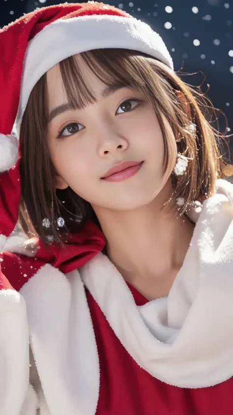 1girl, (santa claus costume slim fit:1.75), symmetry,(Cute ultra young girl:2.0),(ultra short hair:1.75), ultra big smile, (Beautiful large round droped detailed eyes:1.5), beautiful detailed lips, (extremely detailed beautiful face, natural makeup, Incred...