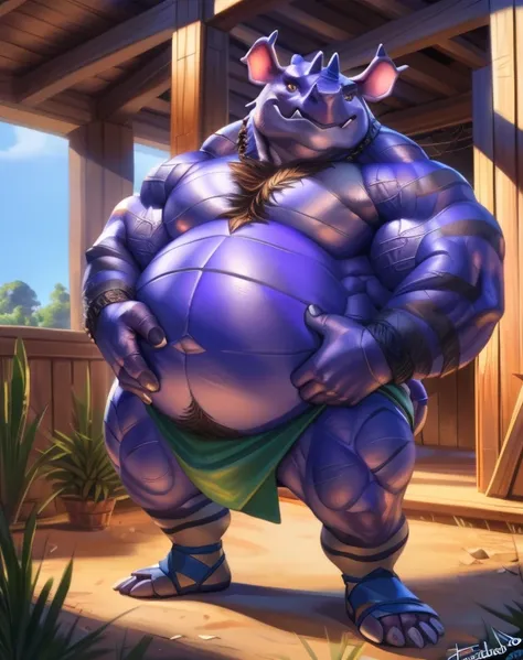 Zootopia Pig Shonen Anime style, full body image, Casual, neighborhood style, big obese Kid (very Hairy), in Zootopia toga clothes, He is a huge obese Sumo in huge obese weight gain process, detailed face, detailed eyes, detailed nose, defined face, big be...