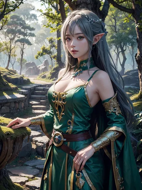 (anime, fantasy), (extremely detailed CG unity 8k wallpaper, masterpiece, best quality, ultra-detailed, depth of filed, HDR:1.2), (elven camp, ancient forest, magical, from final fantasy x), fantastical landscapes, vibrant colors, majestic, magical atmosph...