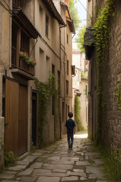 The painting shows a young boy walking alone along a narrow, winding path. He has a concentrated expression on his face, like you&#39;re lost in your thoughts. In front of him, on the way, there is an open banana peel lying on the floor, with pieces of the...