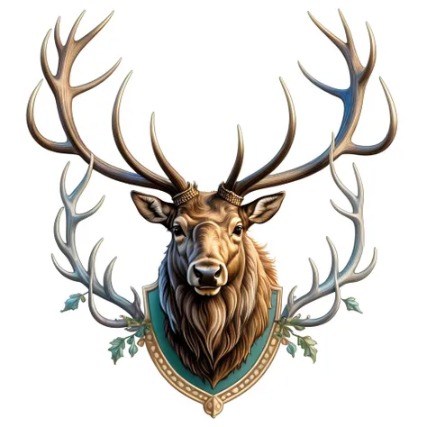  European elk emblem, majestic and graceful, rich composition, pastel colors, no background, top quality image.