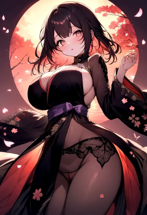 Shinobu Kocho&#39;s highly detailed and high-resolution masterpiece, Large Breasts、Beautiful yet terrifying dynamic action from the Demon Slayer Corps. The butterfly-themed costume features intricate detailing and、It accentuates the intense look on her fac...