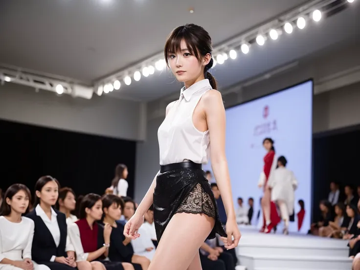 An extremely beautiful Japanese high school girl race queen who highlights her beautiful legs、She was photographed walking down the runway at a fashion show wearing Andre Sarda&#39;s new underwear.、She is an eternal idol who combines a clean look with mode...