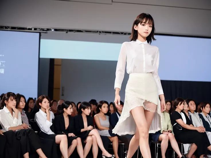 An extremely beautiful Japanese high school girl race queen who highlights her beautiful legs、She was photographed walking down the runway at a fashion show wearing Andre Sarda&#39;s new underwear.、She is an eternal idol who combines a clean look with mode...