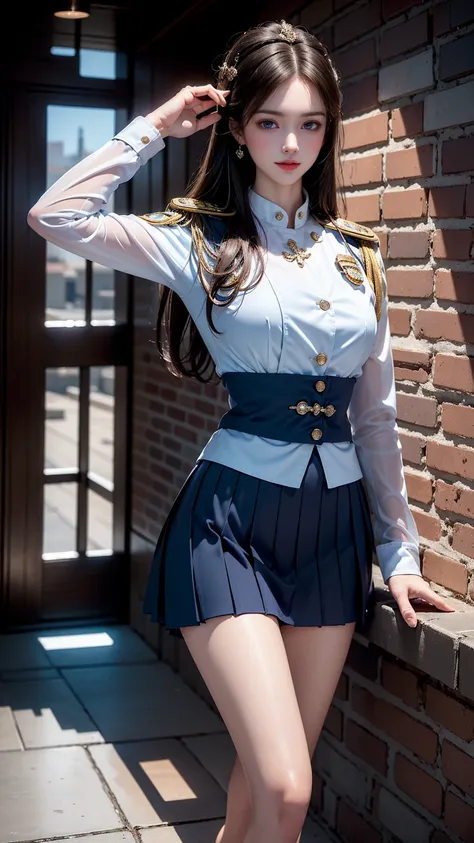 ((A policewoman standing in front of a brick wall))、（Salute）,Highest quality work,Live-action work,Ultra Premium Graphics,8K HD CG Works,High Quality Graphics,High-definition CG works,10x pixels,Ultra-fine detail：1.1,High level of technical detail：1.1 Phot...