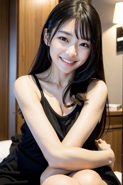 Super sexy and super cute Japan girl、Super big、Cute smile、A girl hugging a cute 小さなAonyx cinerea