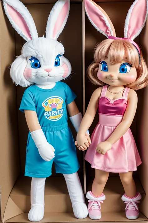 Box bunny and lola bunny holding hands 