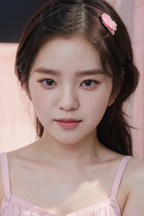 hd, realistic, south korean girl, k-pop idol, 21 yrs old, cute diligent, heart shaped faced, doe eyes, cute outfit (pink) [black], black hair, lee ji-eun, cute, charming, sexy, delicate, beautiful, innocent, younger sister , IU, button-like nose, small nos...