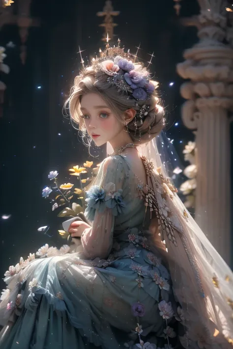 4k ultra hd, masterpiece, a girl, good face, detailed eyes, detailed lips, flower fairy girl, big wings, transparent wings, neon...