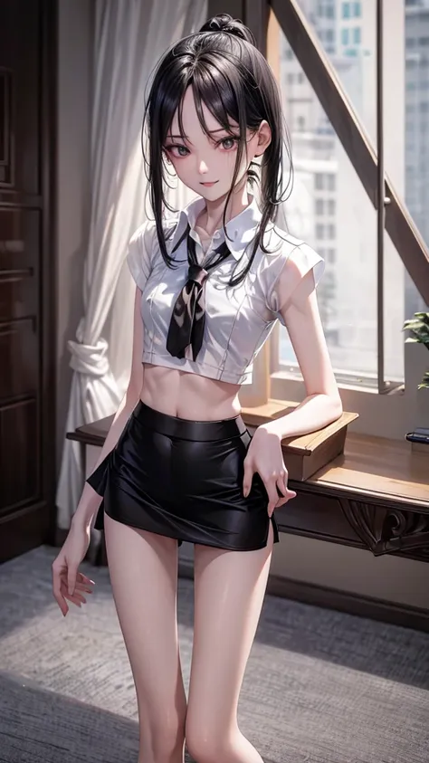 raw, masterpiece, best quality, extremely detailed, 8k, hdr, photorealistic, intricate, (a skinny korean girl), (black straight ...