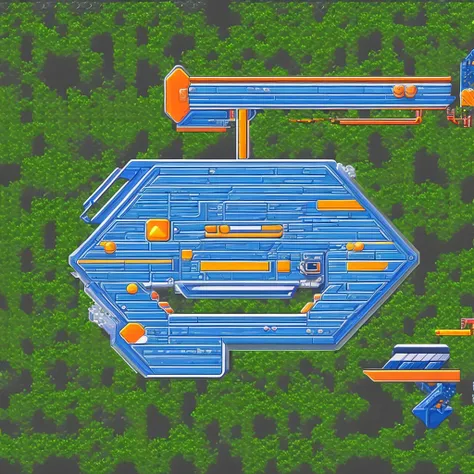 A top-down view of a simple spaceship oriented northward, designed as a players ship in the 16-bit pixel art style, evocative of the Super Nintendo era.