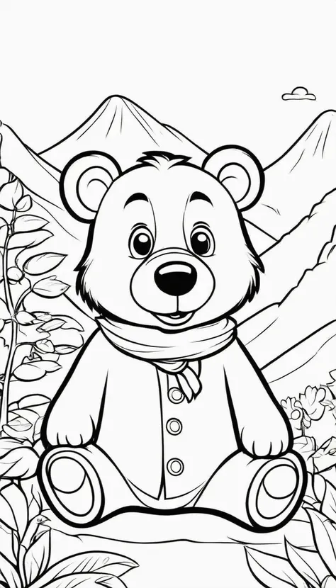 a cute brown bear, a big b letter on the corner,cartoon, ,coloring book, coloringbookaf,