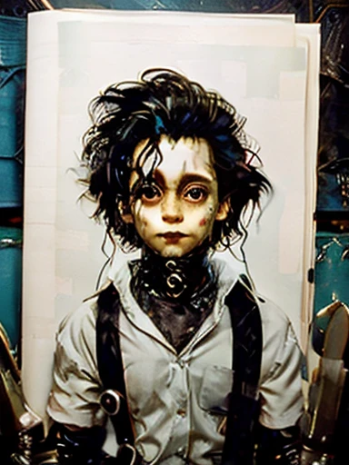 edward scissorhands tim burton gothic pale origami style in the style of esao andrews,esao andrews style,esao andrews art,esao a...