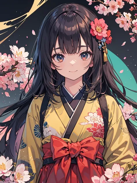 Official Art, wallpaper, Very detailed, (((Very detailedな目と顔))), shut your mouth, Warm smile，1 Girl，Arms hanging down，Half Body，Medium shot，masterpiece, best quality, Realistic Portraits, (Zendispute, Mandala, dispute, Endispute), kimono, Very detailed, Dy...