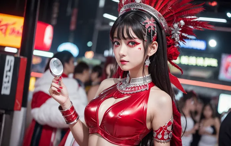 SU-METAL、strong eye makeup、HOT METAL SUMMER carnival concept、The theme colors are red and silver、Skin-revealing costumes、Gravure in an idol magazine、whole body