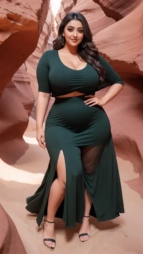 monali thakur Indian beautiful actress curvy plus size hour glass bulky huge figure woman, closeup camera view, big huge m-cup breast, wearing SHEIN LUNE Plus Batwing Sleeve Tee & Wide Leg Pants

Color: Army Green, covered Bust , elegant standing position,...