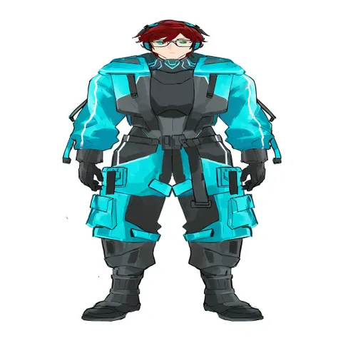 a cartoon image of a man in a blue suit and black gloves, cyber suit, in a dark space mercenary outfit, teal uniform, cyberpunk suit, sci - fi character, combat mech clothes, dystopian scifi outfit, futuristic clothing and helmet, sci - fi suit, scifi char...