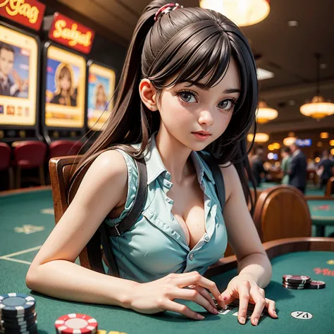 a girl in casino playing 