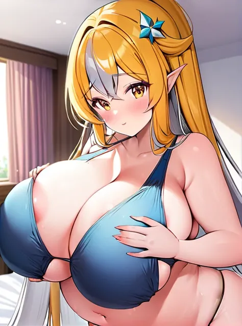 Elf,Pregnant women,Pregnant belly,Swimwear,Big Breasts,Silver Hair,Long Hair