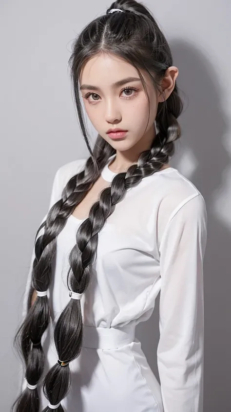 Millicent is a 21 year old young woman...., Tall and fit physique. He has light skin and gray eyes with small pupils..... Long wavy white hair braided in a high ponytail with many small braids... It has long and pointed ears.. Described as an incredibly be...